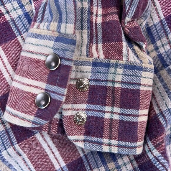 VTG 80s Levi's Pearl Snap Western Shirt Men’s L Plaid Long Sleeve Flannel Cotton - Picture 14 of 16